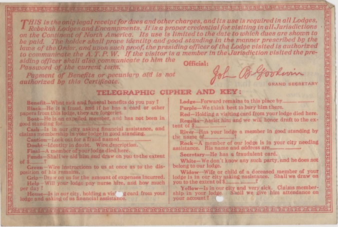 odd fellows certificate 1916 back